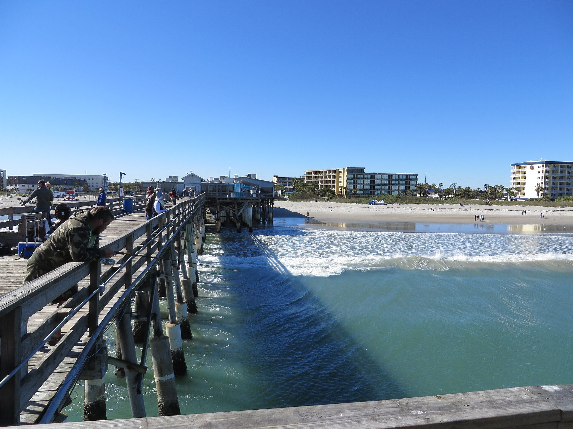 Cocoa Beach Pier from the beach, midday.